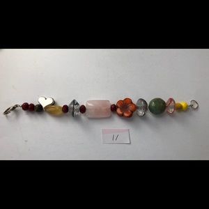 Segmented Beaded Bracelet w flower & heart  (#11)